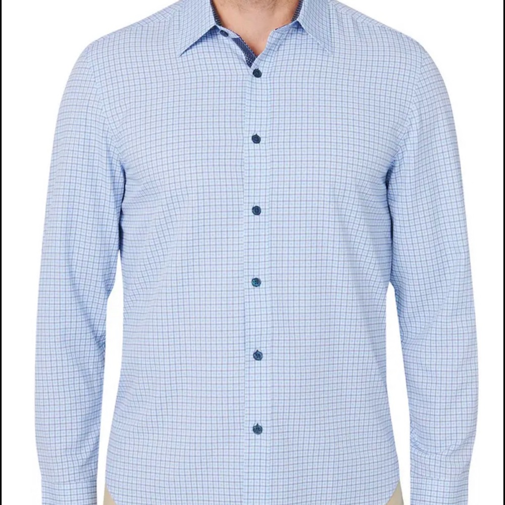 Construct Checkered Print 4 Way Stretch Button Up SZ XL